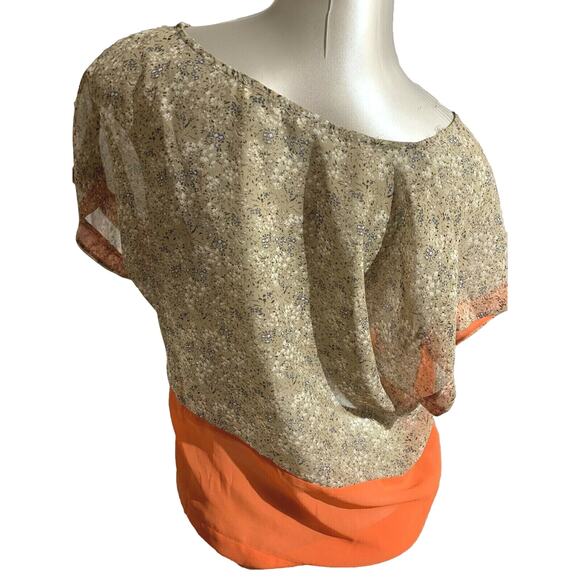 Woman’s luc ca couture Tan Brown Floral and Orange Cropped Top in Size 16 XL - Picture 9 of 10